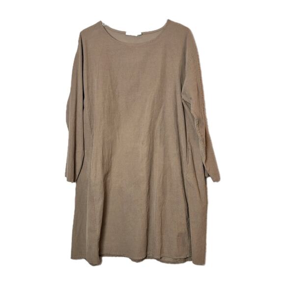 Vasna Corduroy Dress Womens Large Beige L/S Pockets Lagenlook Relax Prairie - Picture 1 of 8